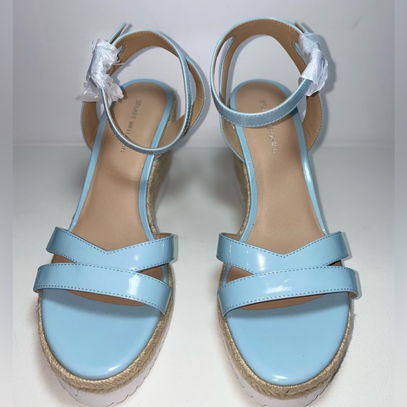 Stuart Weitzman NWOT Catalina Light Blue Espadrille Wedge Patent Leather Sandals - Picture 4 of 11